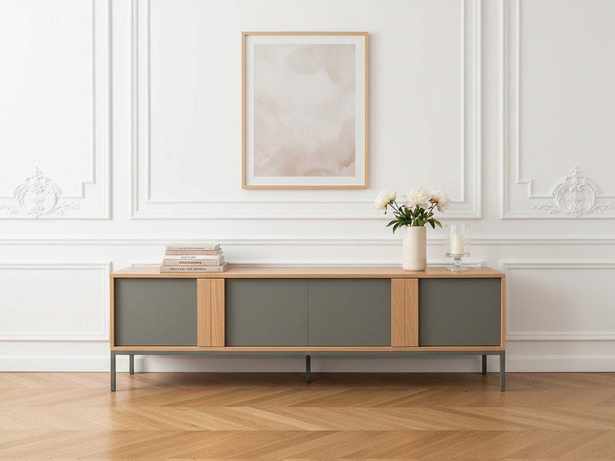 SOHO groene 4-deurs tv-kast 180 cm met metalen poten