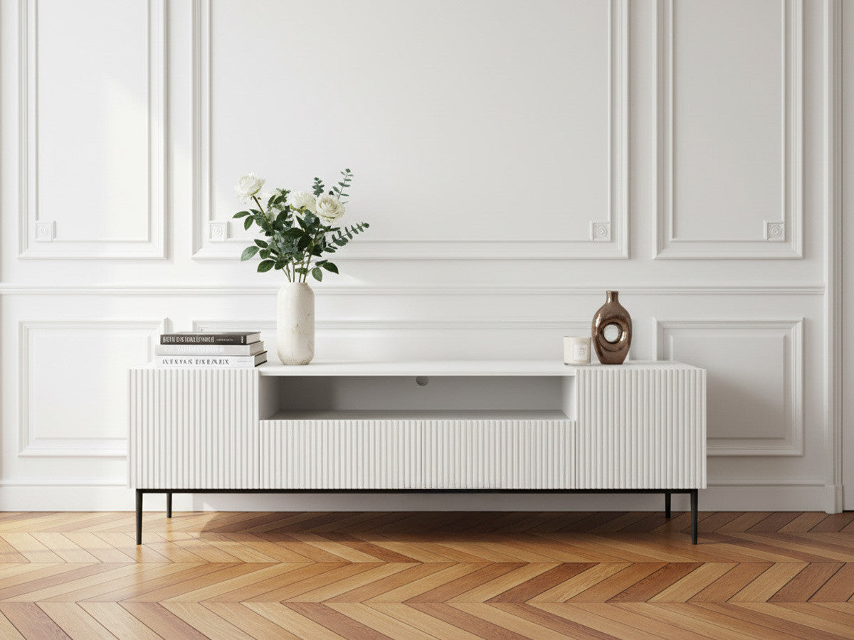 KASHA 200 cm tv-meubel met nis Zwarte poten