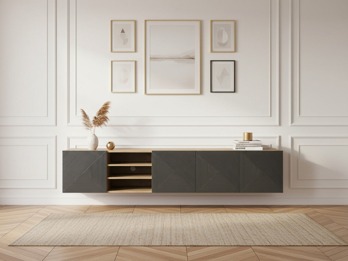 Meuble TV suspendu 200 cm ALICE avec niches