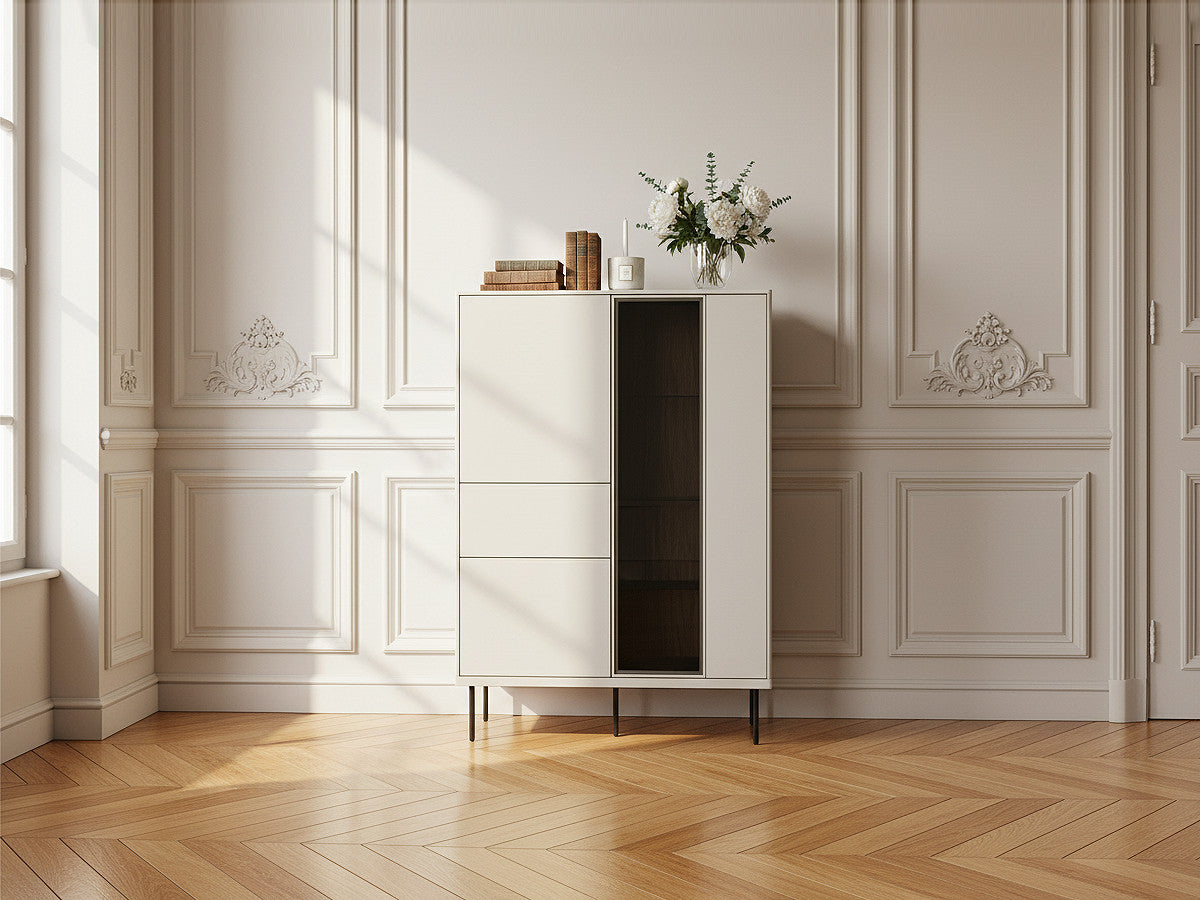 Meuble vitrine 3 portes H. 140cm ESPERA avec LEDS