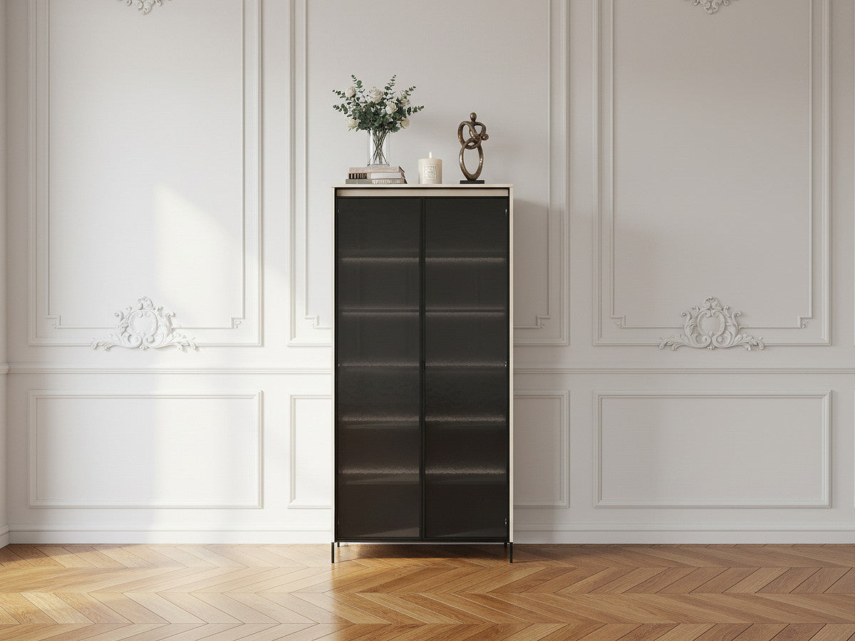 Meuble vitrine H.196 cm 2 portes vitrées LENARA avec LED