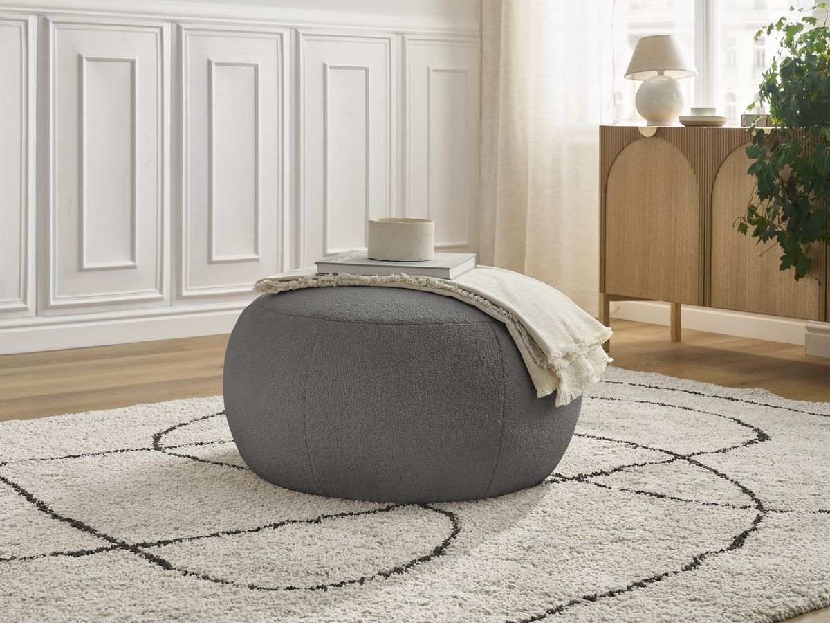 Pouf rond sans plateau HAYDEN tissu bouclette