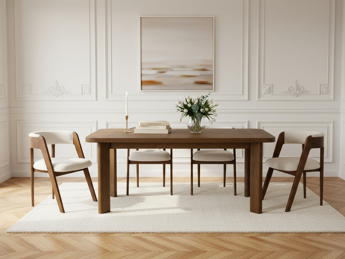 Table à manger extensible 150 à 210 cm LUMINY placage chêne massif