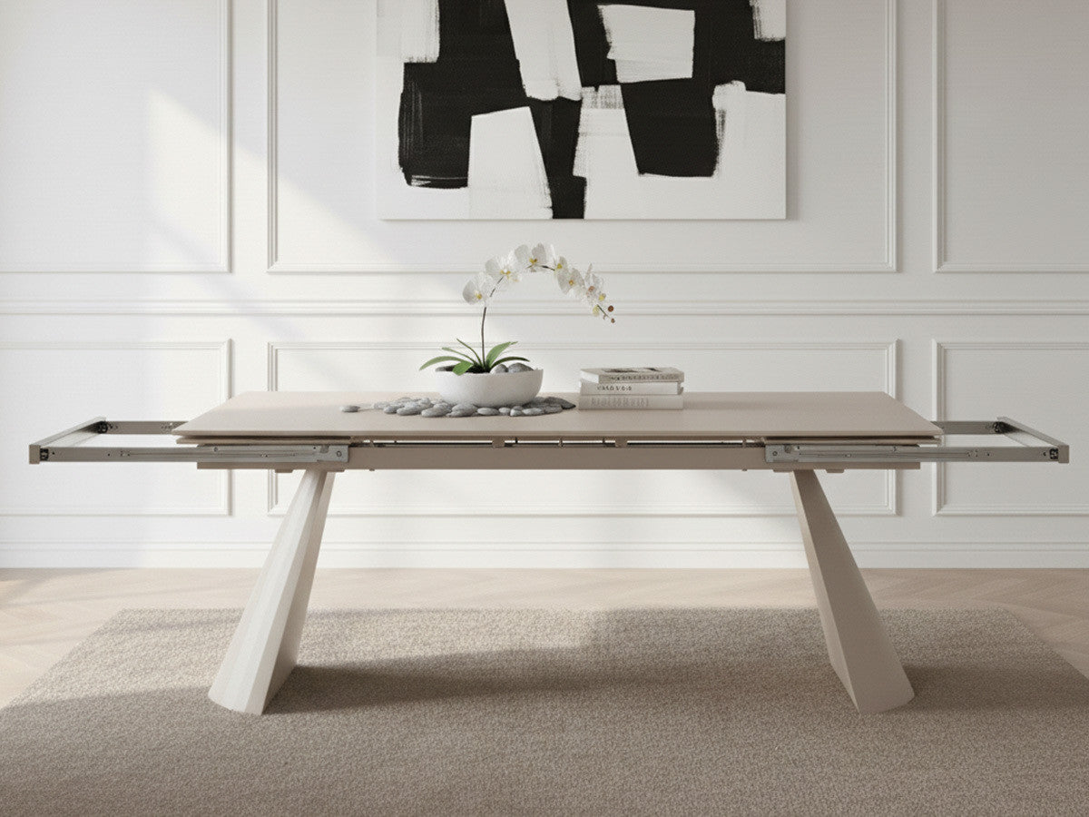 ROMEO uitschuifbare eettafel 180 tot 260 cm met travertin effect stenen blad