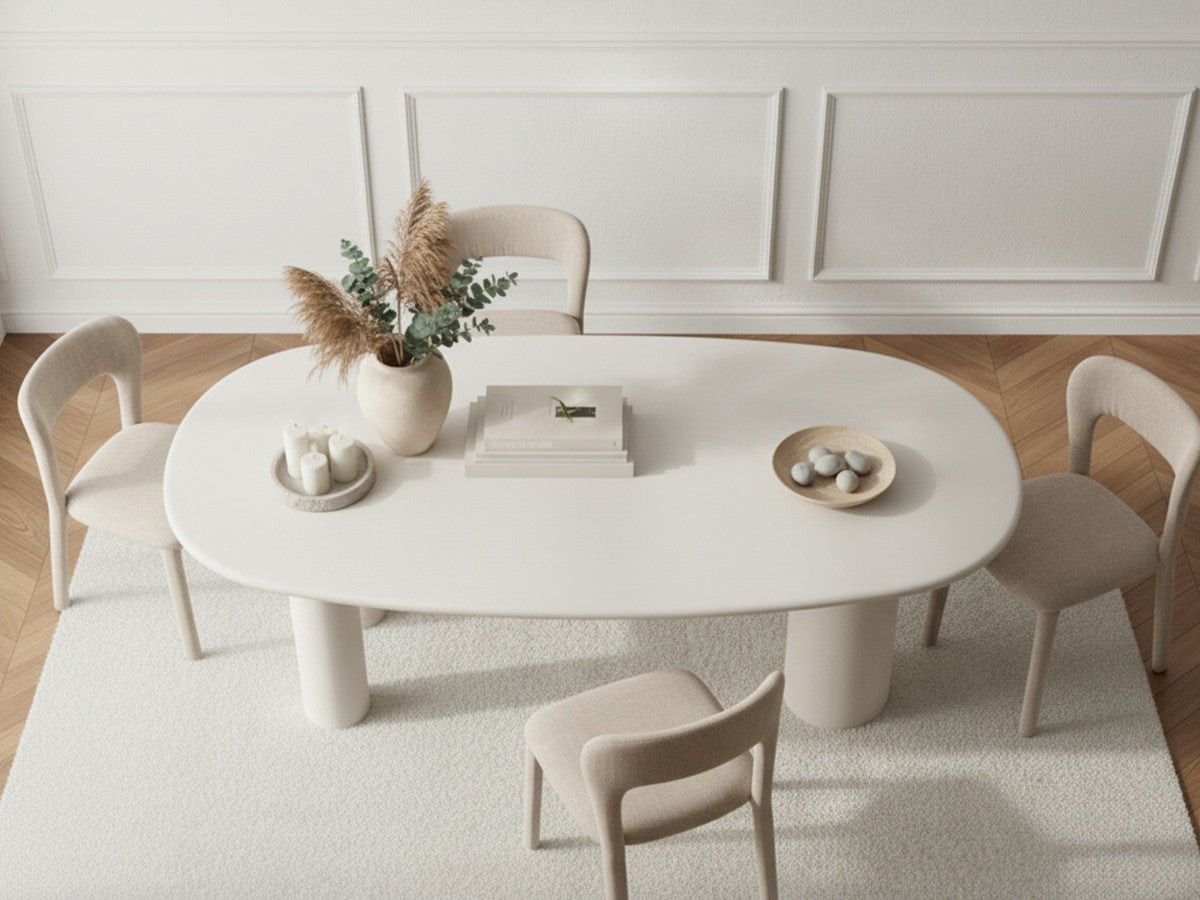 Table à manger ovale CONSTANCE 200 cm beige effet béton