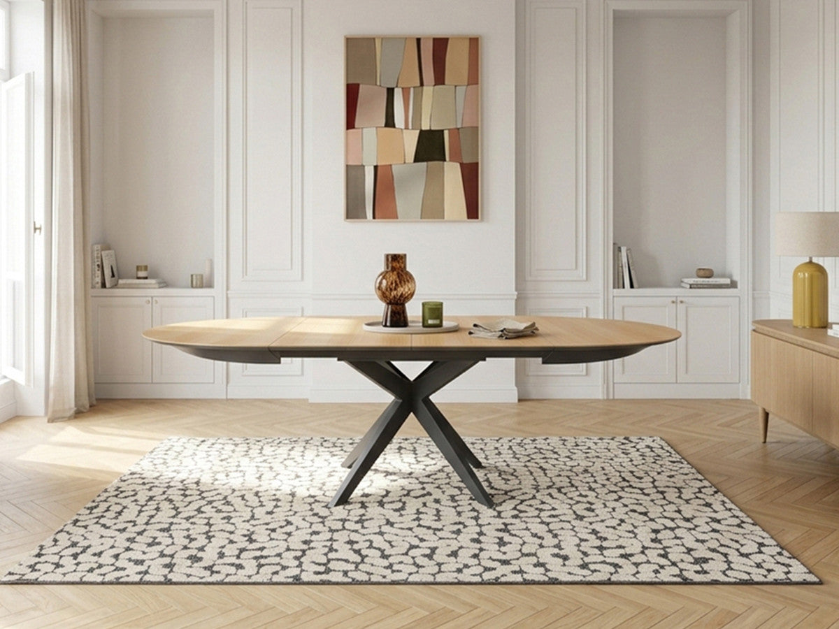 Table à manger ronde extensible 120 à 225 cm JUDITH chêne