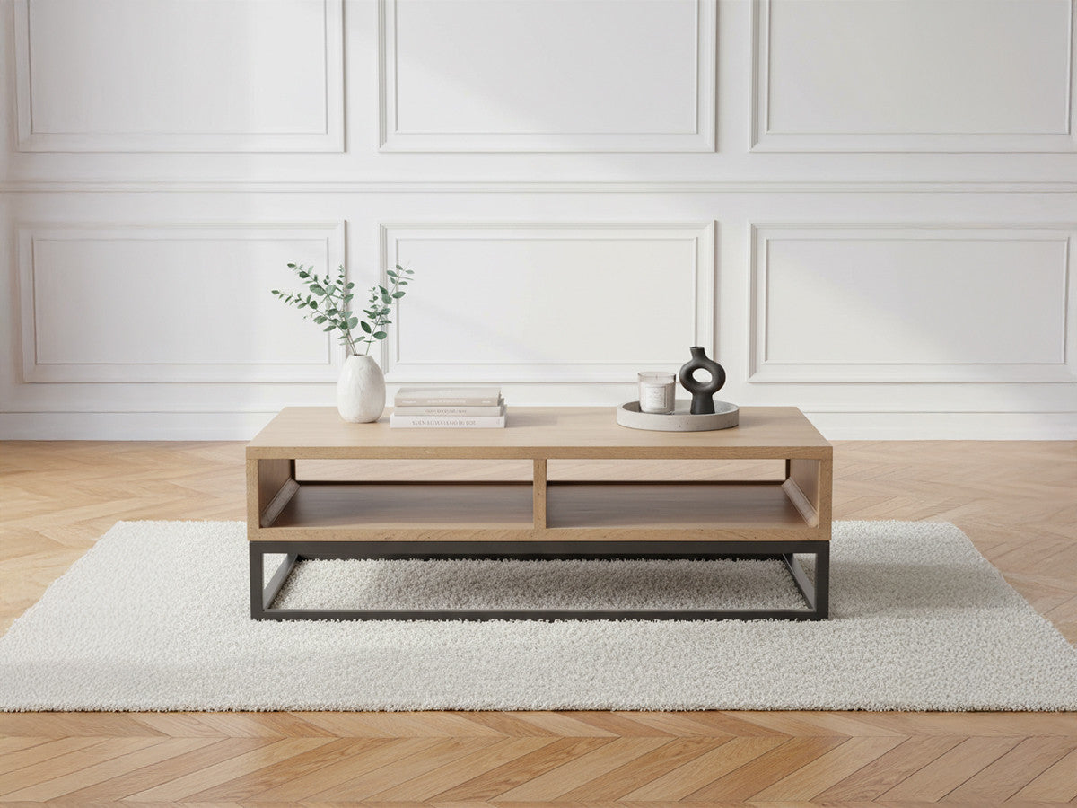 Table basse 2 niches 110 cm BERGERAC bois massif de manguier