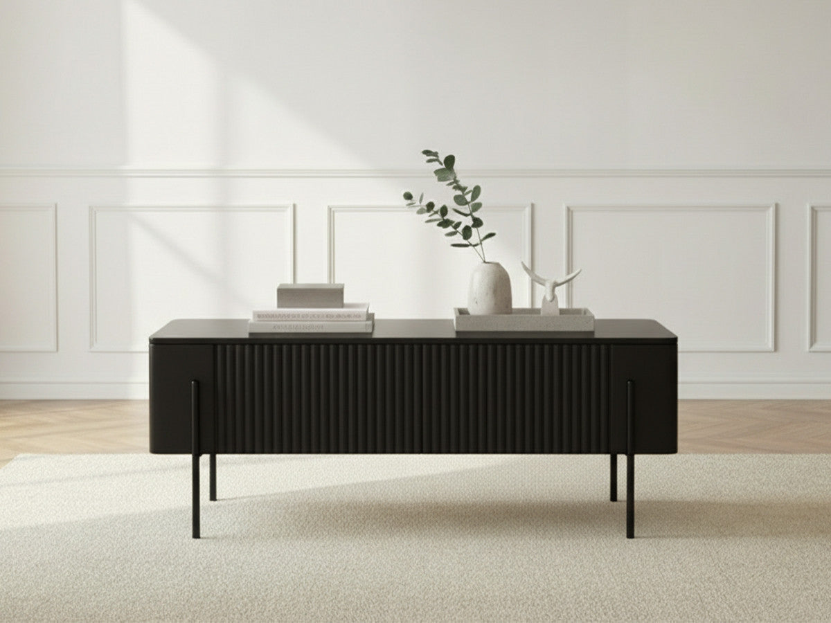 Table basse 2 tiroirs 100 cm MATHILDE pieds noirs