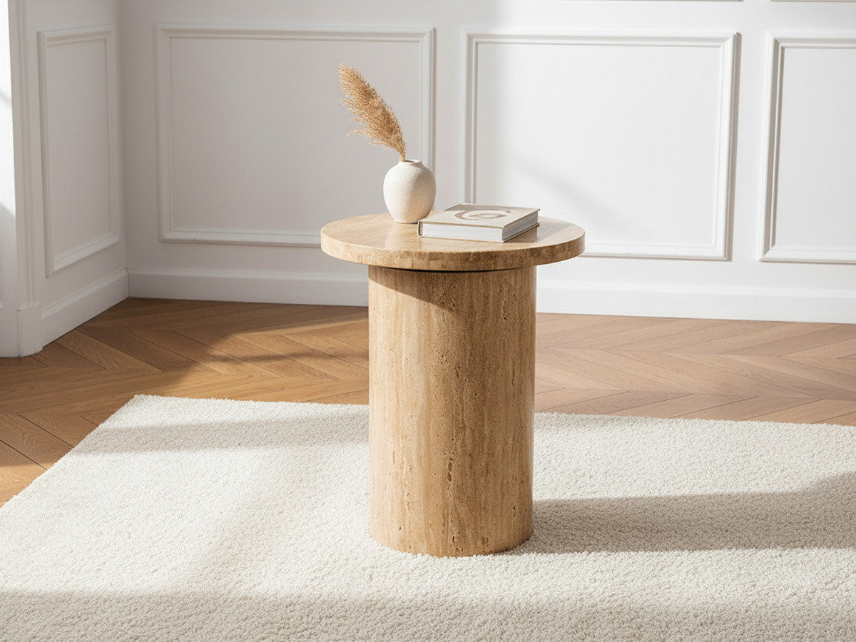 Table basse D.40 cm BOECIA travertin naturel
