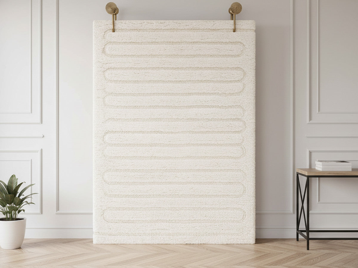 CYRELLO langpolig vloerkleed met grafisch patroon