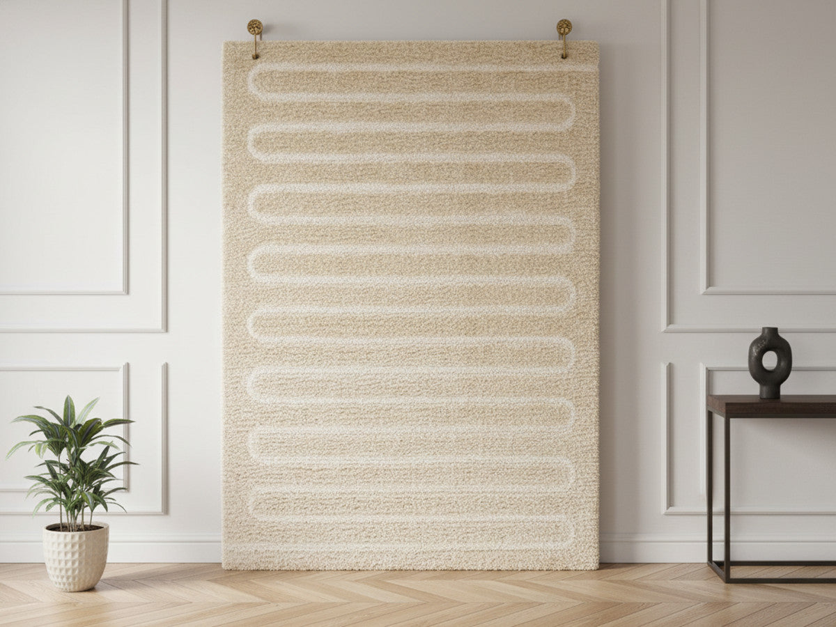 CYRELLO langpolig vloerkleed met grafisch patroon