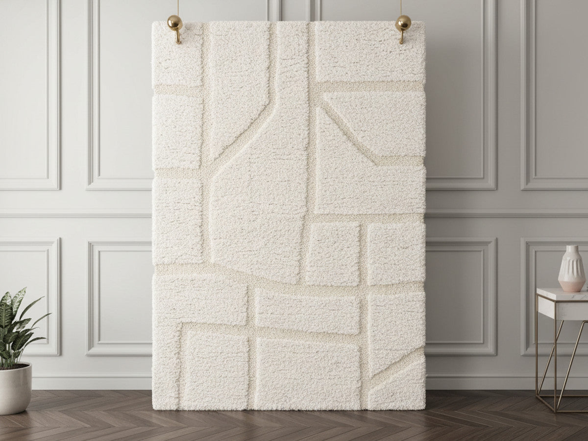 MARINA langpolig vloerkleed met grafisch patroon