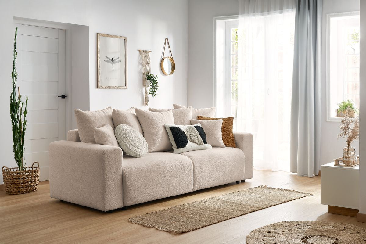 Canapé droit convertible coffre ENVY tissu bouclette doux