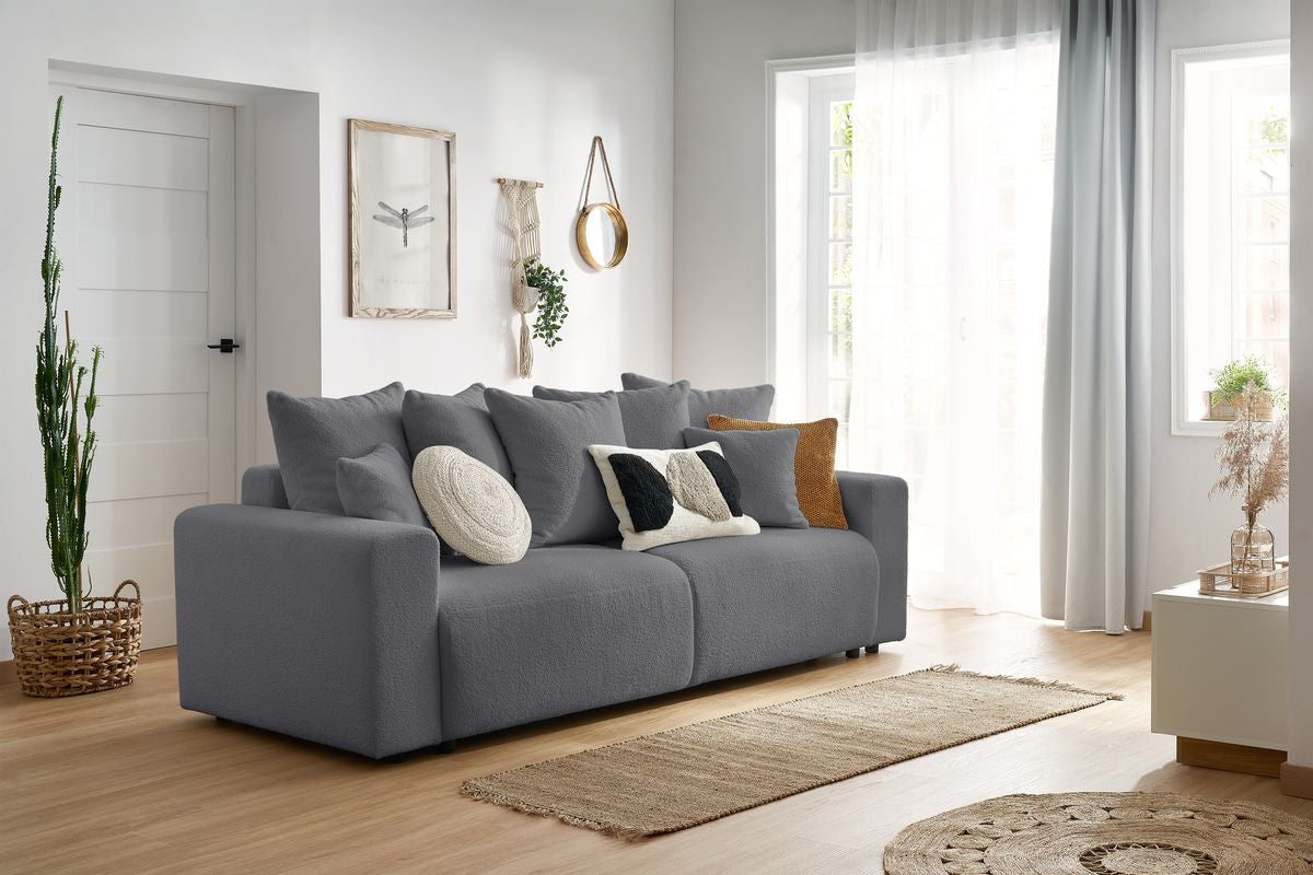 Canapé droit convertible coffre ENVY tissu bouclette doux