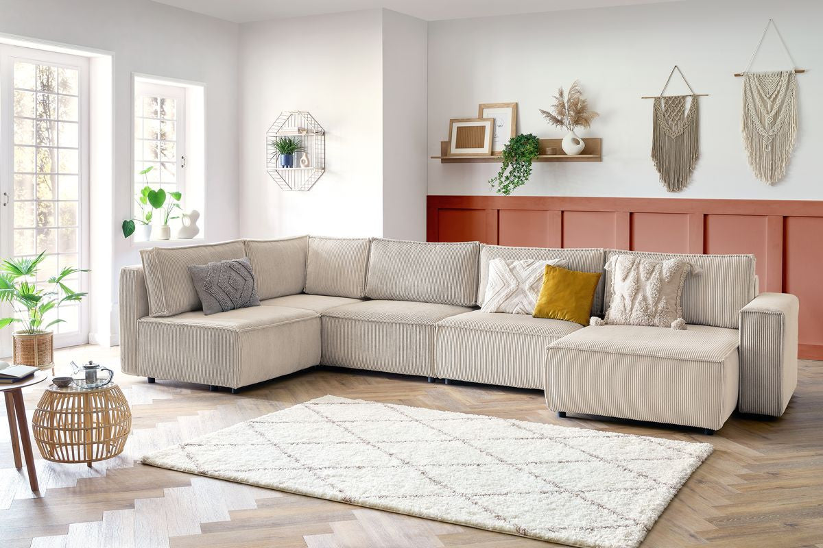 Canapé d'angle fixe modulable XL NIHAD tissu velours côtelé