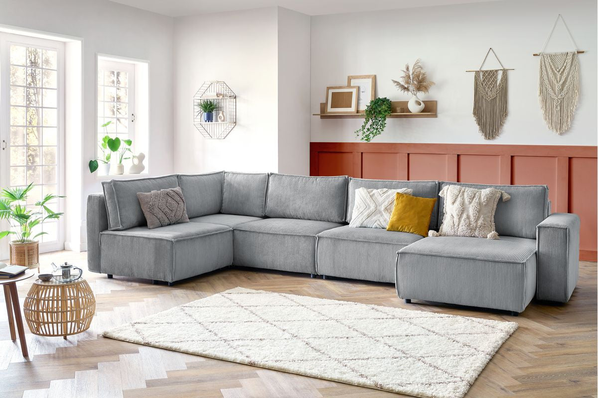 Canapé d'angle fixe modulable XL NIHAD tissu velours côtelé