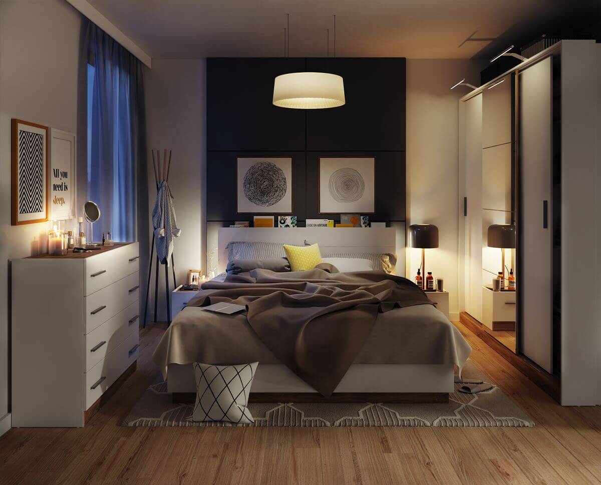 Complete slaapkamer met opbergbed, kledingkast, ladekast en twee ZENITA nachtkastjes