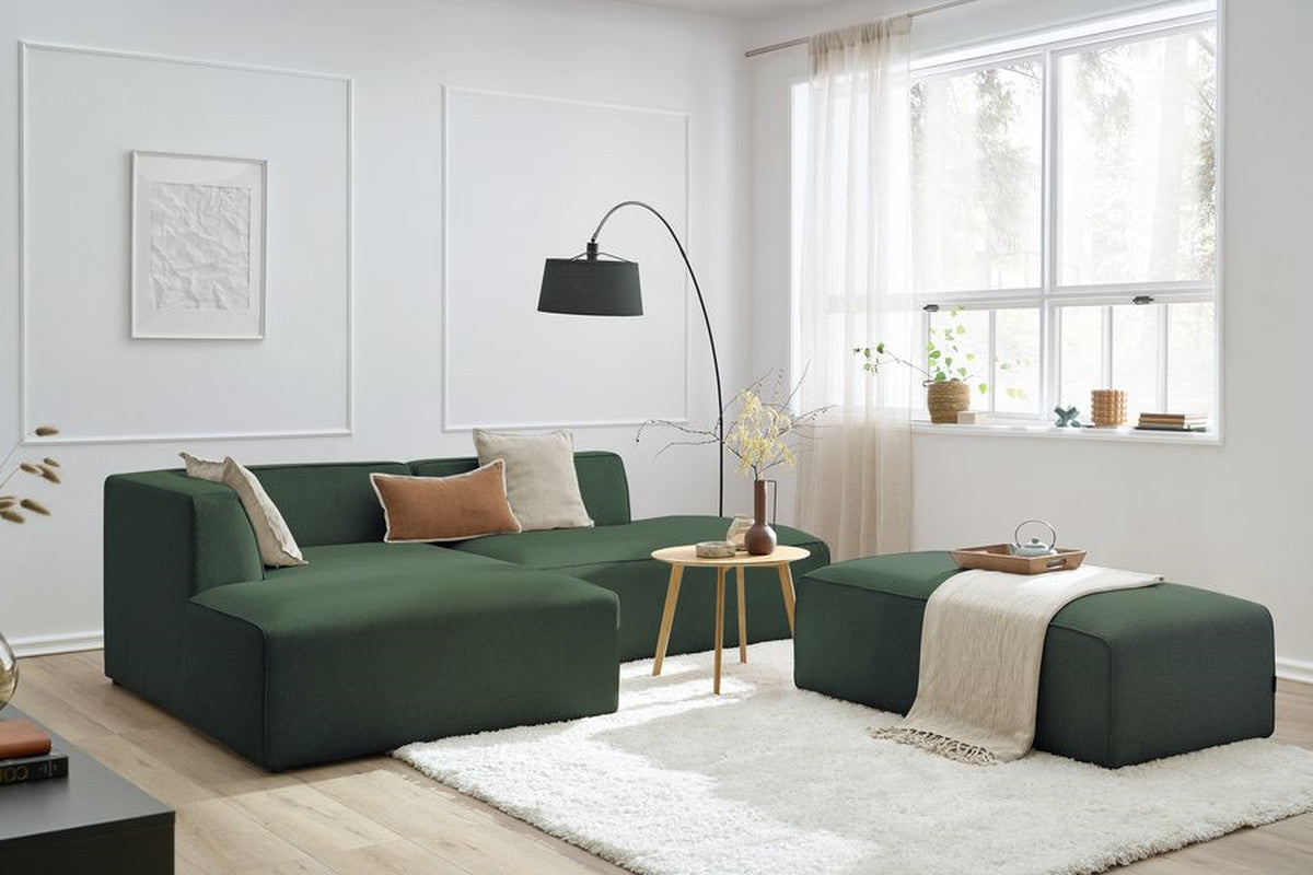 Canapé d'angle fixe modulable MEGEVE tissu chiné avec pouf