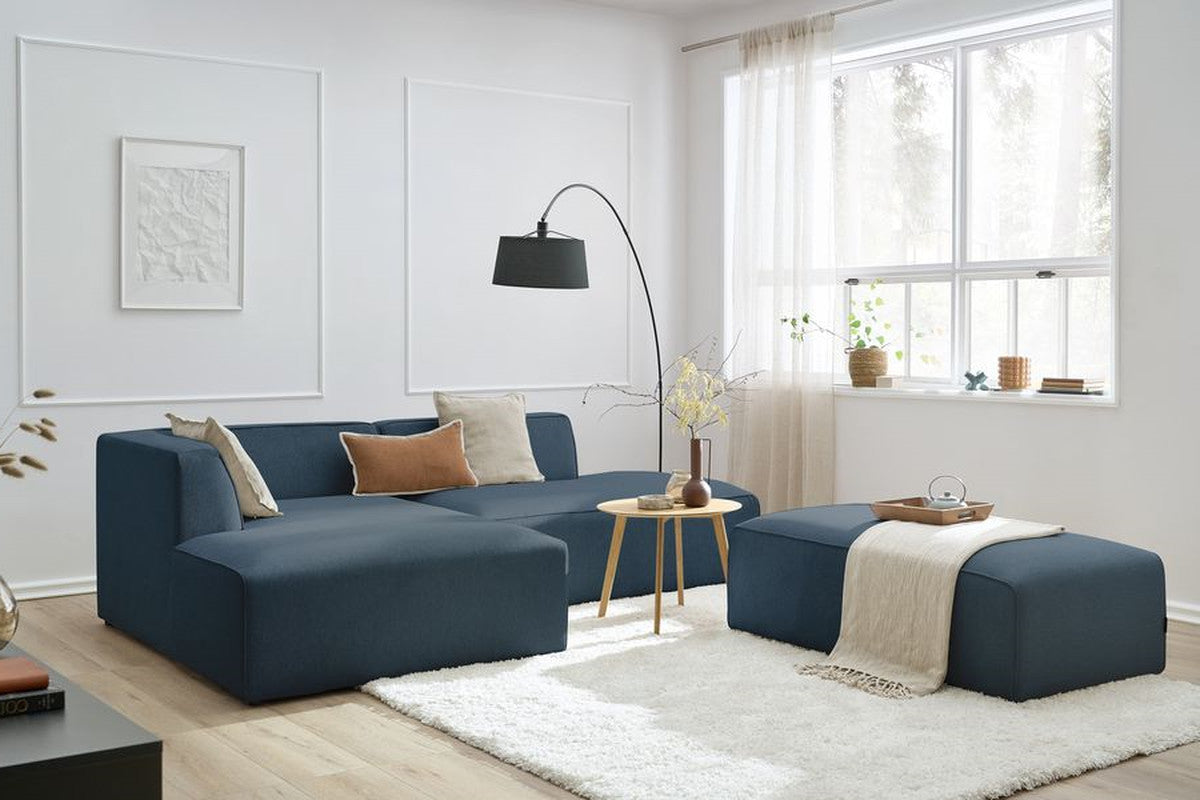 Canapé d'angle fixe modulable MEGEVE tissu chiné avec pouf