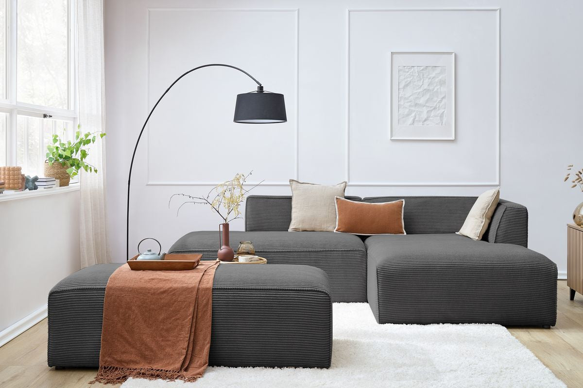 MEGEVE vaste modulaire hoekbank in corduroy stof met voetenbank