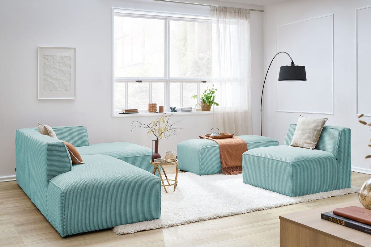 Modulaire vaste hoekzetel MEGEVE in corduroy met 1 fauteuil zonder armleuning en 1 poef
