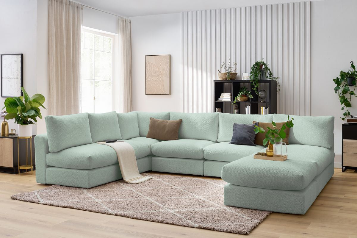 PARIS vaste 100% modulaire hoekbank in badstof 3 fauteuils, 1 chaise longue, 1 hoek, 1 poef