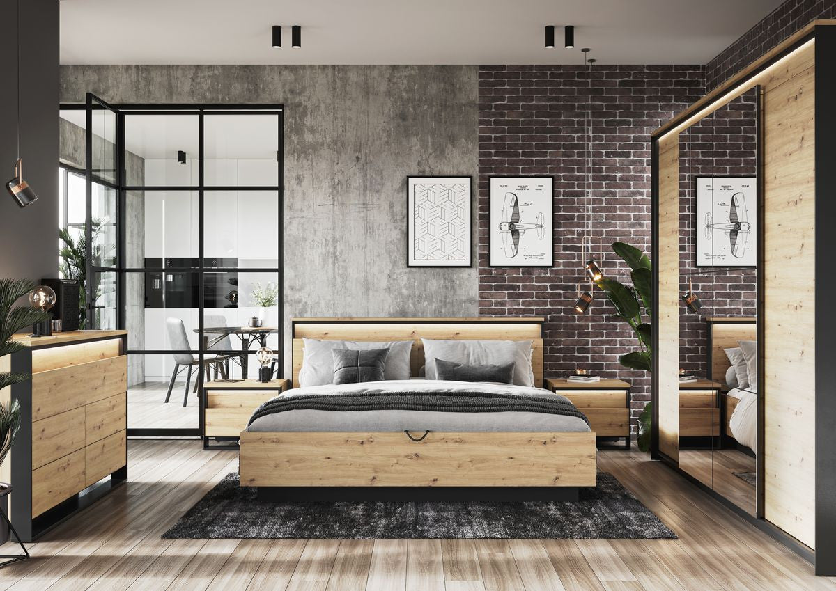KYRIA set met opbergbed + ladekast + kledingkast + 2 nachtkastjes