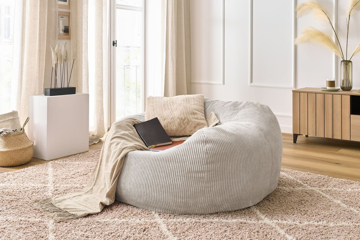 Pouf ultra moelleux VOLTAIRE velours côtelé