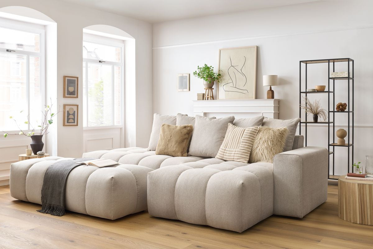 Canapé d'angle fixe MONT-BLANC tissu avec pouf