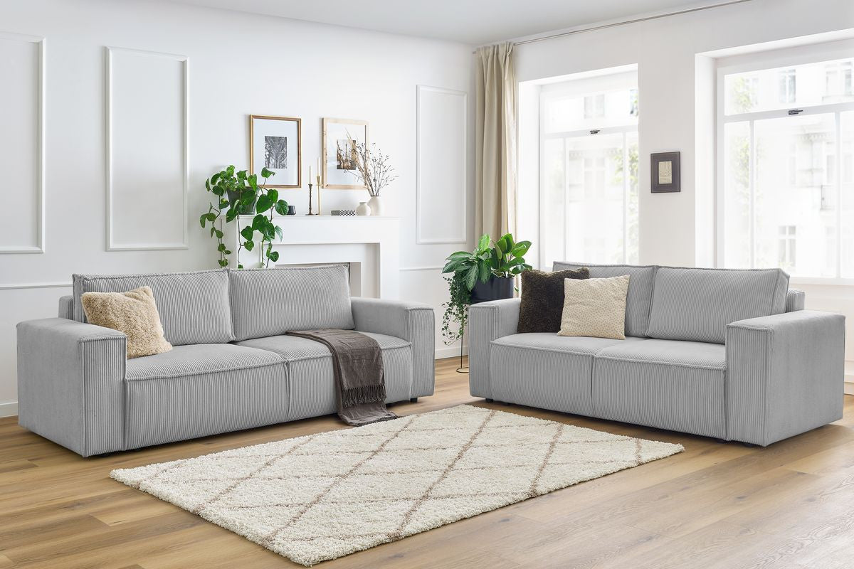 Ensemble canapé droit fixe 3 + 2 places NIHAD velours côtelé