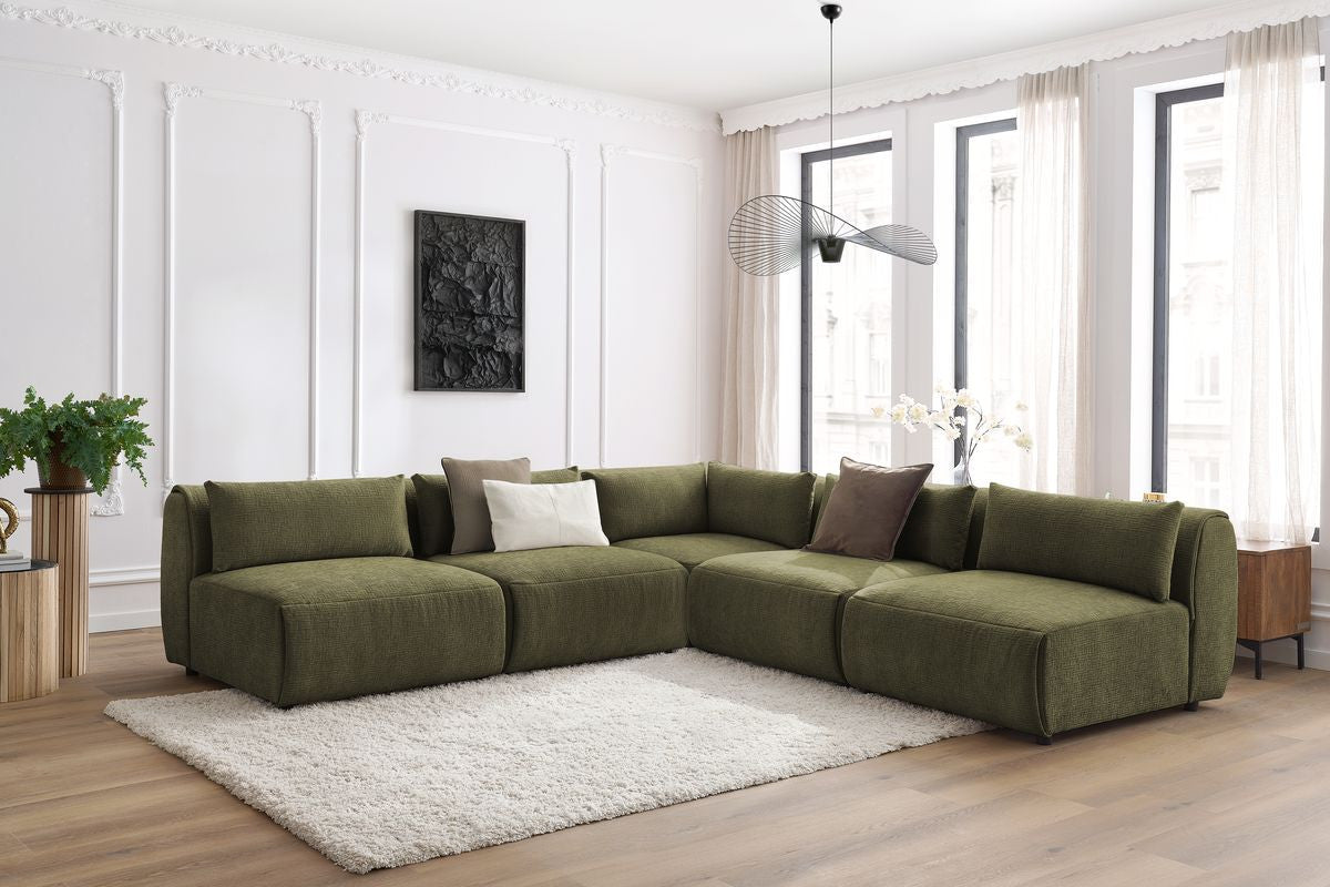 JEANNE modulaire vaste hoekbank in structuurstof met 4 fauteuils en 1 hoek