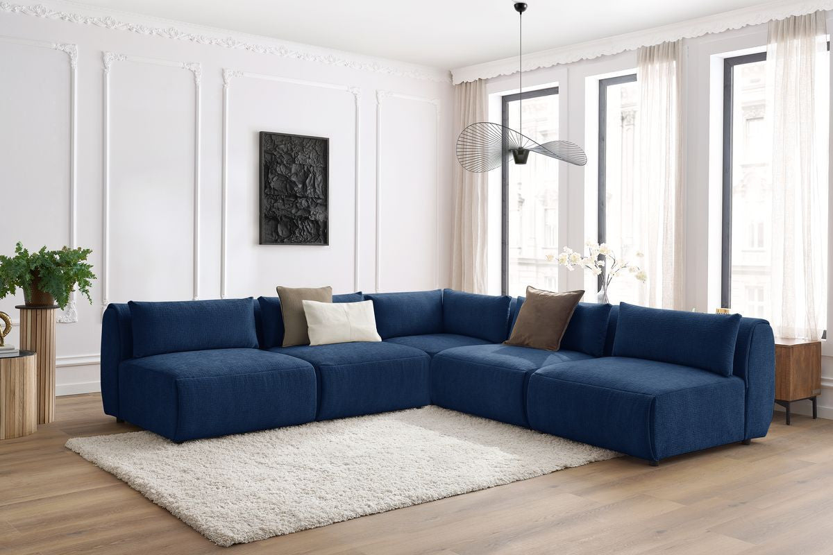 JEANNE modulaire vaste hoekbank in structuurstof met 4 fauteuils en 1 hoek
