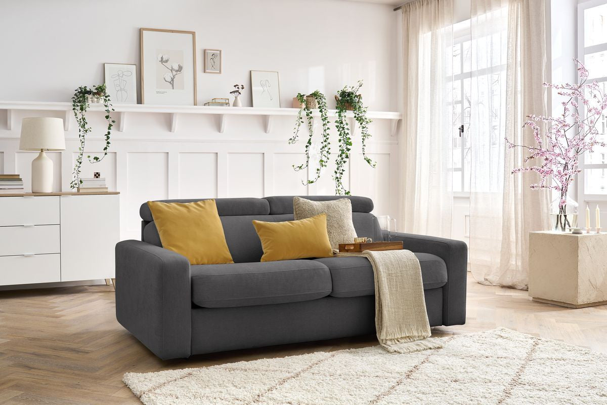 Canapé droit convertible MONACO ouverture express tissu lisse