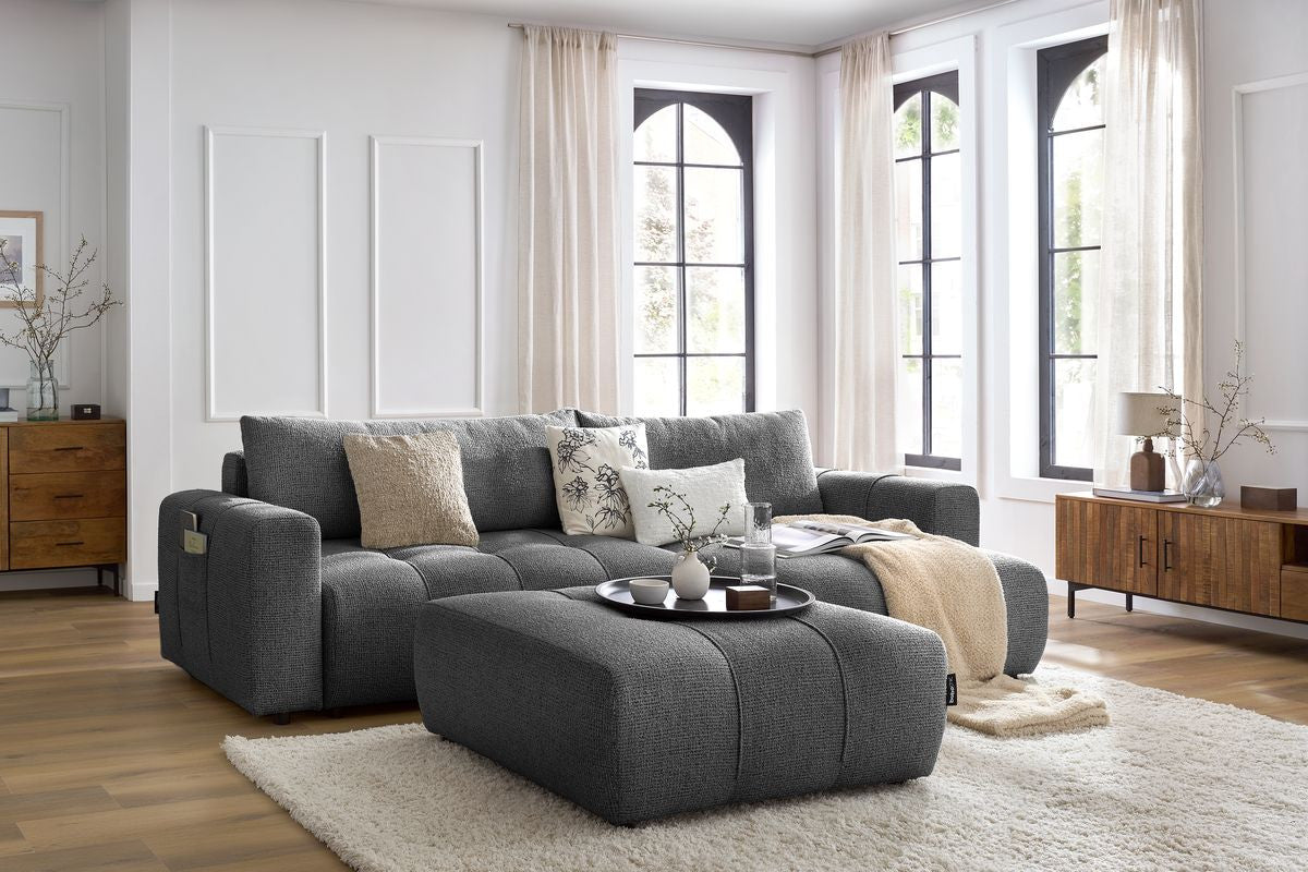 Canapé d'angle réversible convertible coffre ARSENE avec pouf