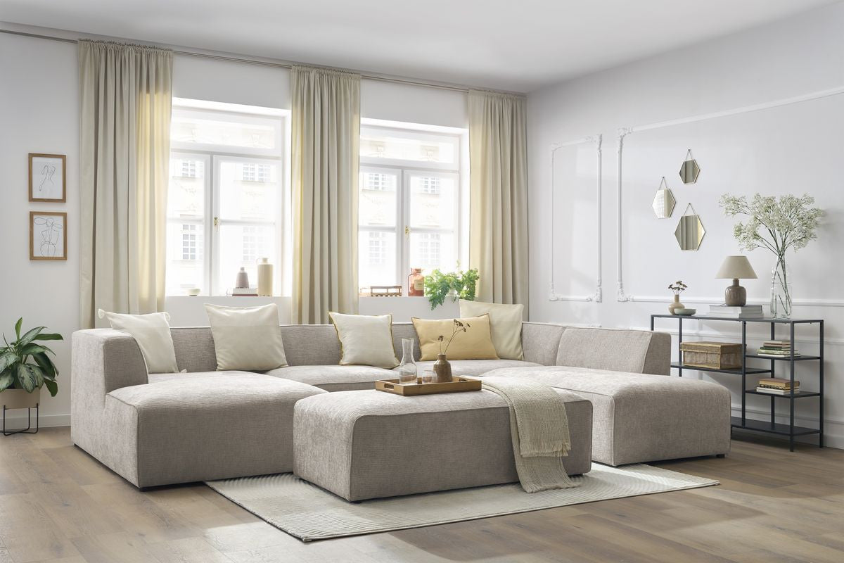 Canapé panoramique fixe MEGEVE avec pouf tissu texturé
