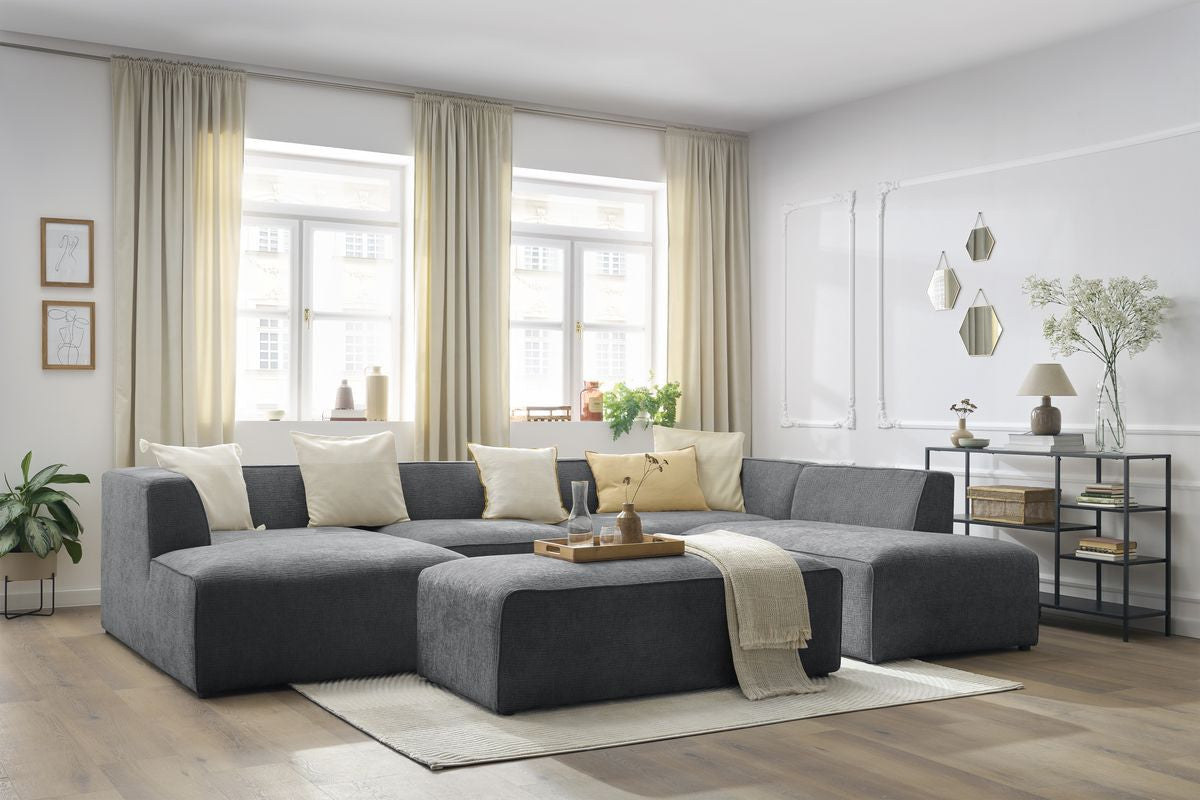 Canapé panoramique fixe MEGEVE avec pouf tissu texturé