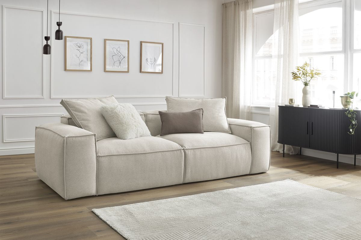 Canapé droit fixe ultra moelleux 3 places BOHEME tissu chiné