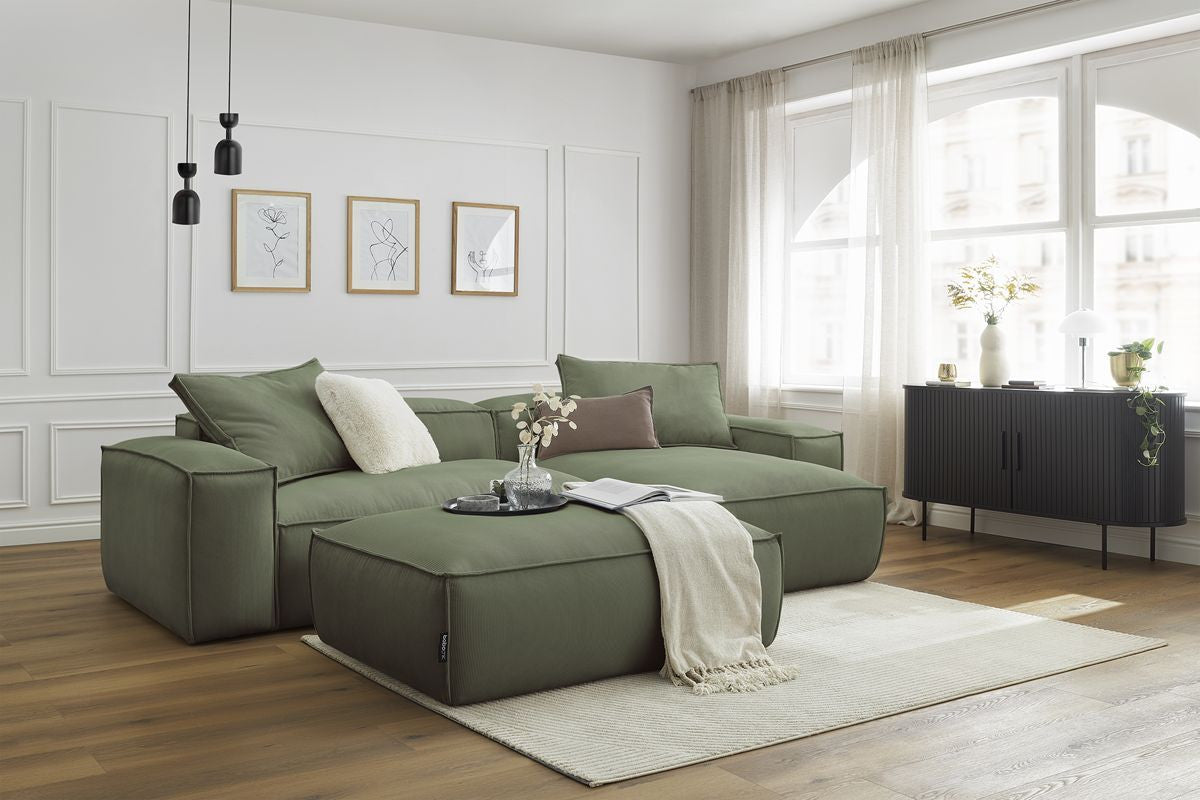 BOHEME ultrazachte omkeerbare corduroy hoekbank met voetenbank