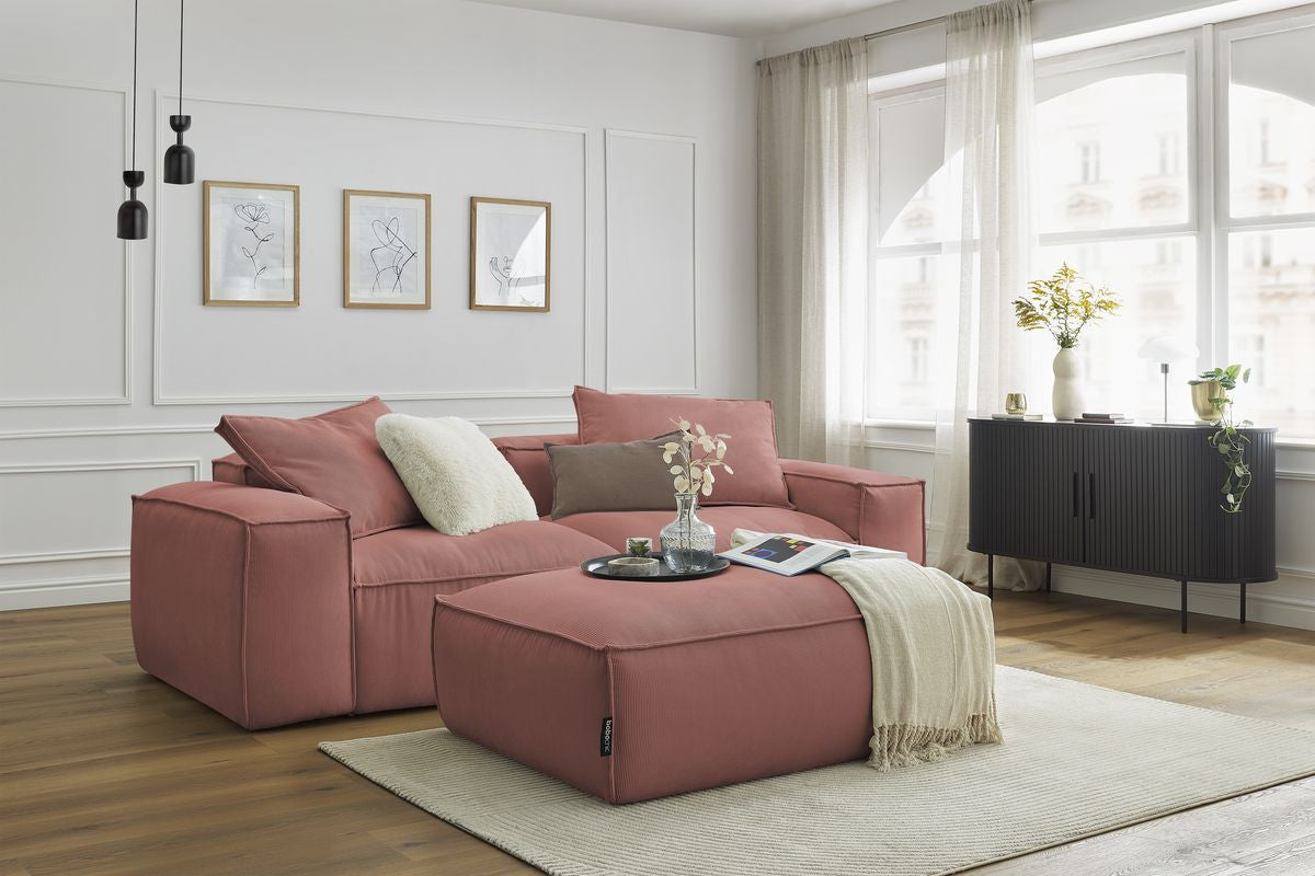 Canapé droit fixe 3 places ultra moelleux BOHEME velours côtelé avec pouf