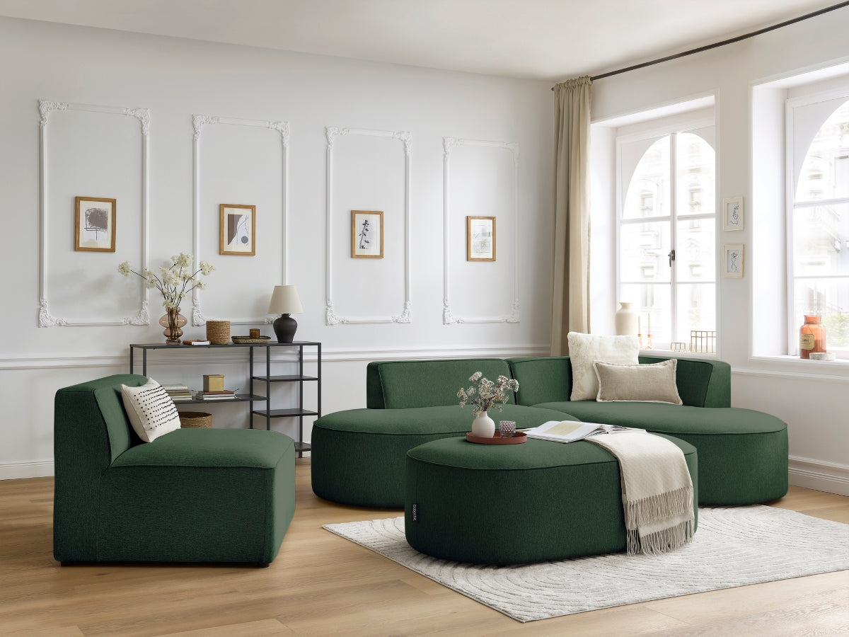 ROUSSEAU modulaire vaste hoekbank in gem?leerde stof met 1 fauteuil en 1 poef