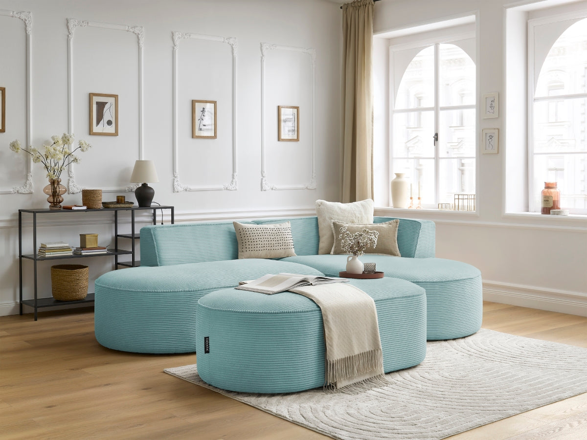 Canapé d'angle fixe ROUSSEAU velours côtelé avec pouf