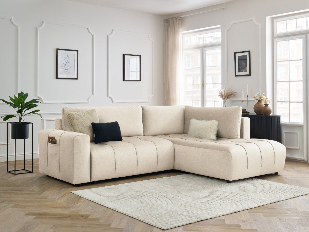 Canapé d'angle L convertible coffre ARSENE tissu velours