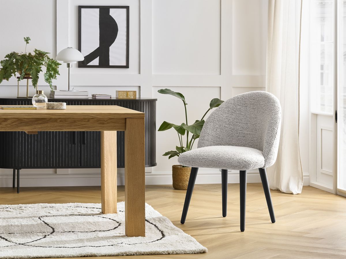 Chaise LALIE tissu chiné et pieds scandinaves noirs
