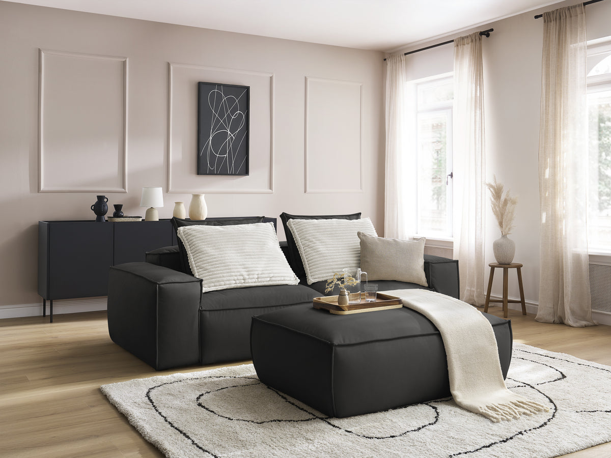 Canapé droit fixe 3 places ultra moelleux BOHEME cuir végan avec pouf