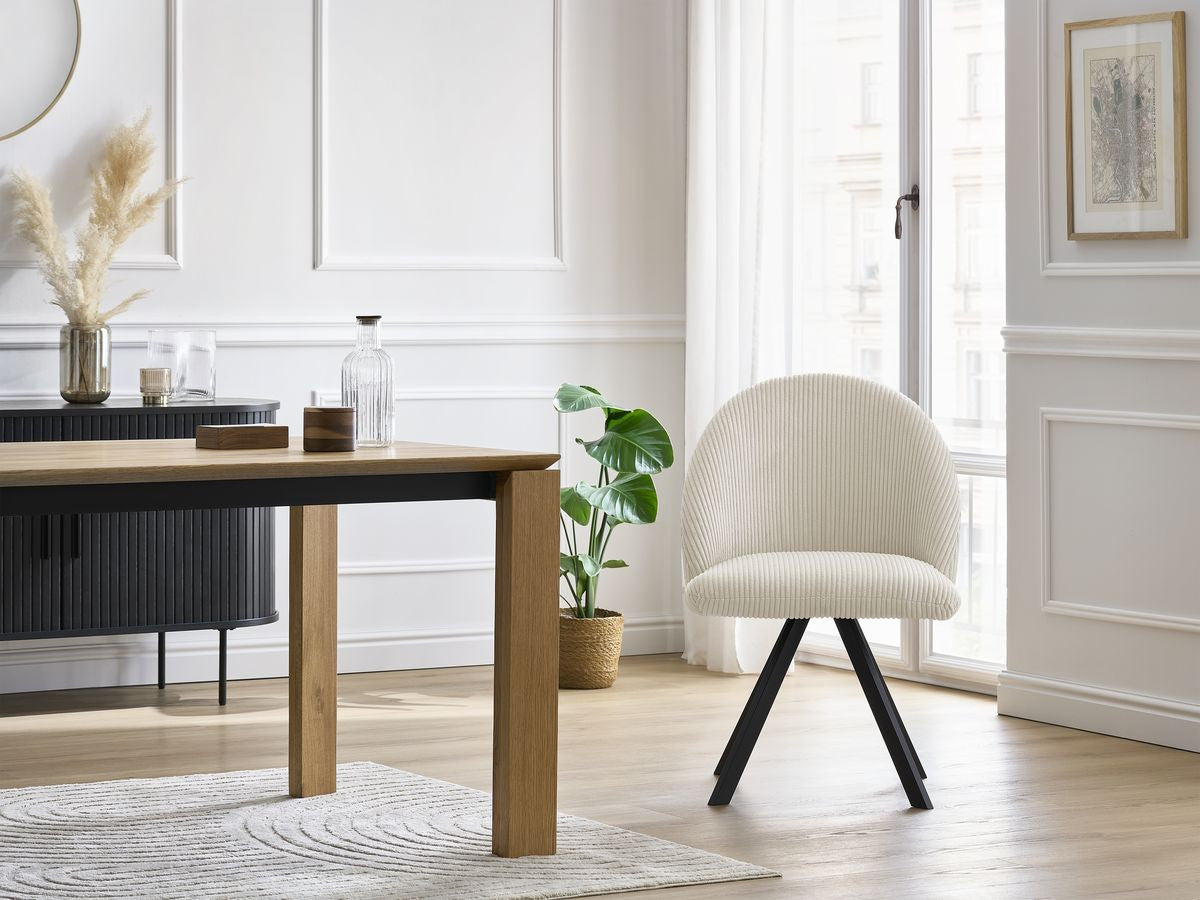 Chaise LALIE tissu velours côtelé et pieds étoile