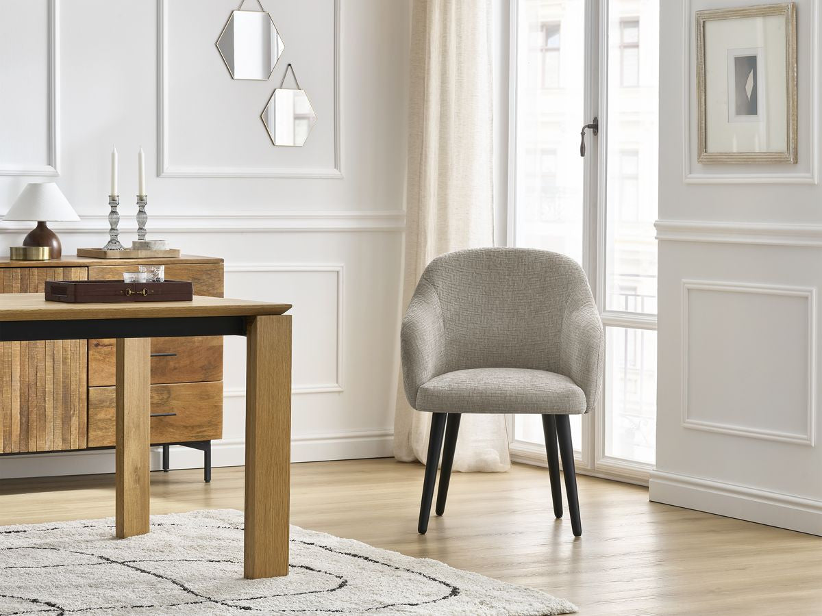 Chaise SOPHIE tissu texturé et pieds scandinaves noirs