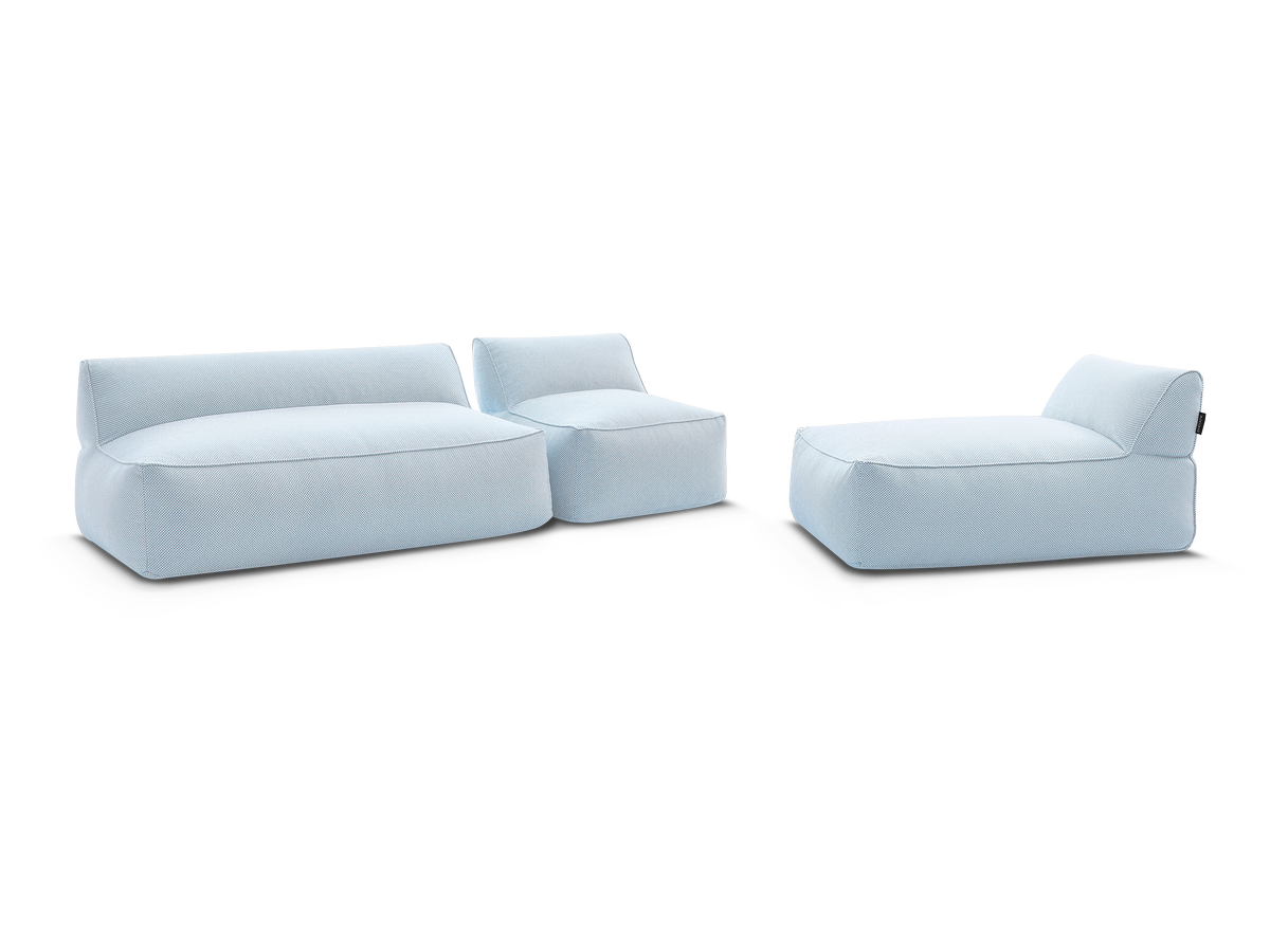Modulaire tuinbank RIVIERA in gem?leerde stof met 1 eenpersoonsfauteuil, 1 tweepersoonsfauteuil en 1 chaise longue