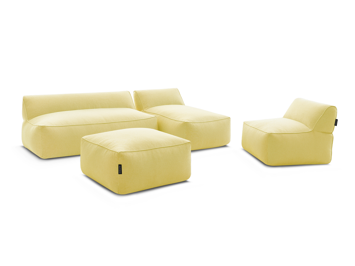 Canapé de jardin modulable RIVIERA tissu chiné avec 1 chauffeuse 1 place, 1 chauffeuse 2 places, 1 méridienne et 1 pouf