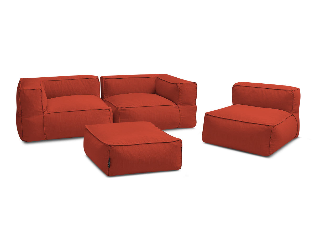 Canapé de jardin modulable GIULIA avec bâche de protection, 2 angles, 1 chauffeuse 1 place et 1 pouf