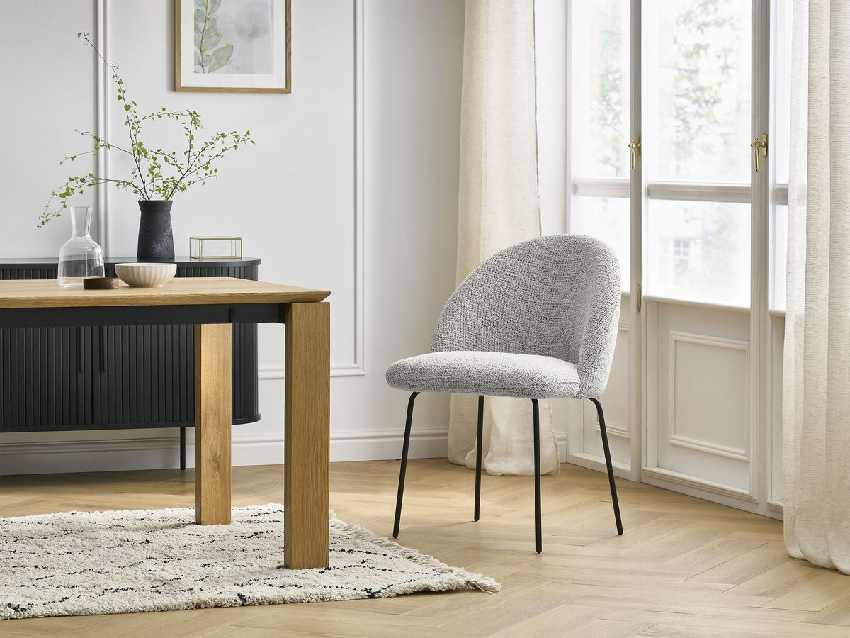 Chaise LALIE tissu chiné et pieds métal noir